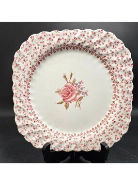 Johnson Bros Rose Bouquet Square Plate 7.5" Scalloped Pink Floral England VL5006